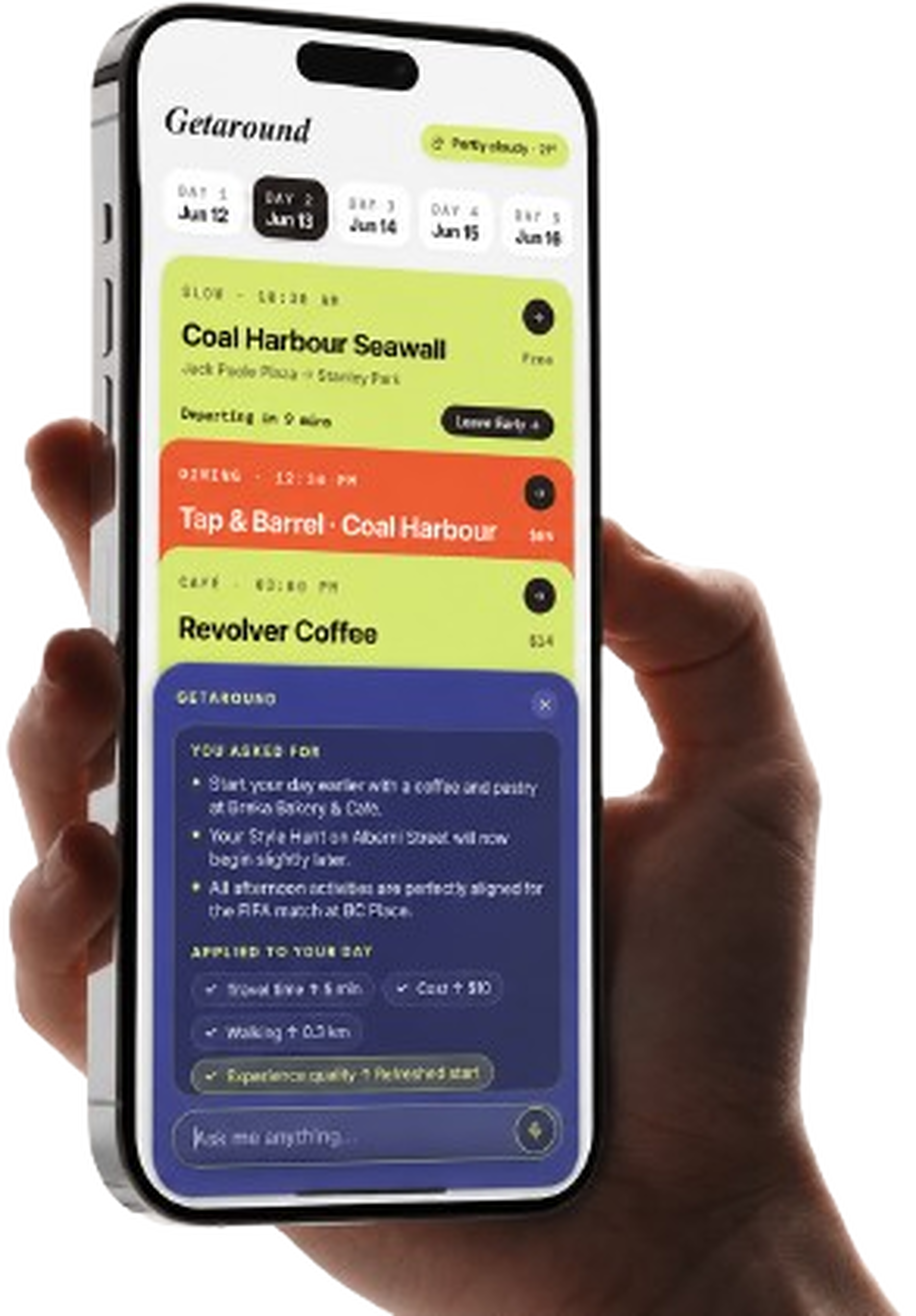 GetAround itinerary adapting throughout the day