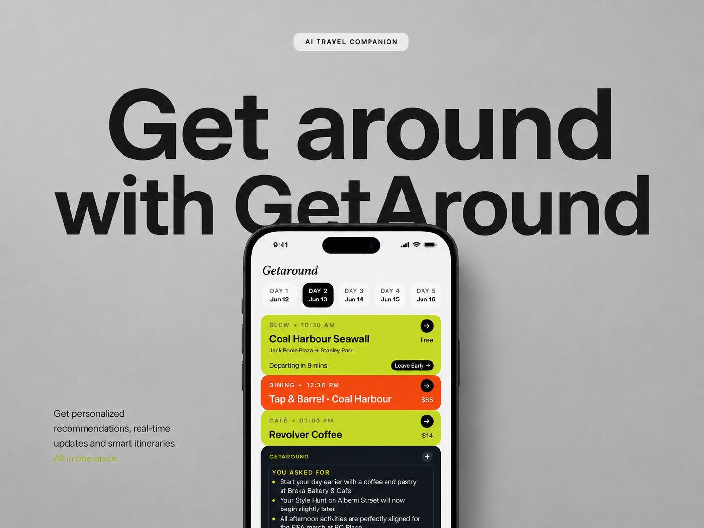 GetAround itinerary phone mockup placeholder